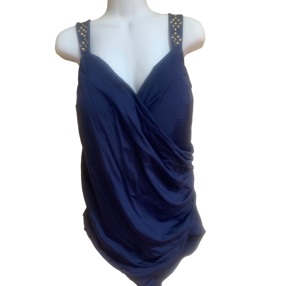 Jantzen Blue Padded Surplus Studded Lined Adjustable Straps Bathing Suit Sz 24W - Picture 4 of 11